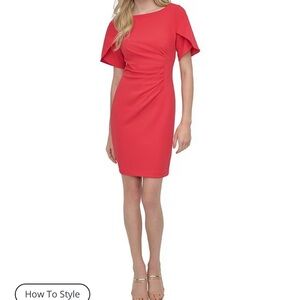 DKNY Orange Tulip Sleeve Ruched Dress